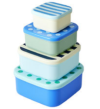 Rice Food containers - 4 pcs - Blue w. Stripes/Dots