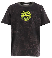 Stone Island T-Shirt - Schwarz Meliert/Gelb m. Logo