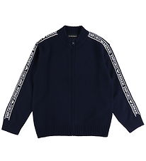 Emporio Armani Cardigan - Acrylic/Wool - Navy w. Logo Stripes