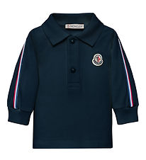 Moncler Polo shirt - Medium+ Blue w. Logo Stripes