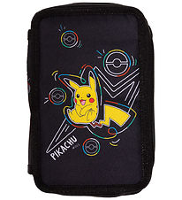 Pokémon Pencil Case w. Contents - Double - Black w. Pikachu