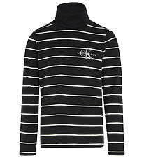 Calvin Klein Blússa - Slim Rúlluháls - Þunnur Black Ivory Stripe