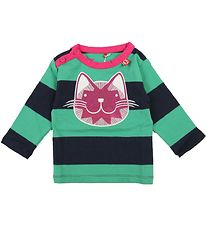 Danef Blouse - Green/Marine w. Pink Glitter Cat