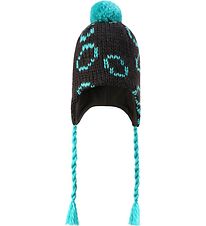 Reima Hat - Knitted - Wool/Cotton - Brown w. Turquoise