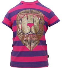 Danef T-Shirt - Paars/Roze Gestreept m. Gouden leeuw