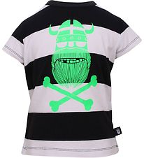 Danef T-Shirt - Zwart/Wit gestreept m. Neon Groen Viking