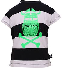 Danef T-Shirt - Noir/Blanc Rayures av. Vert Fluo Viking