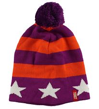 Ticket To Heaven Hat - Knitted - Plum/Orange w. Stars