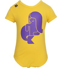 Danef Bodysuit - S/S - Yellow w. Purple Mermaid