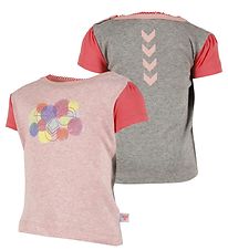 Hummel T-Shirt - HMLSolvej - Grijs/Roze Gevlekt