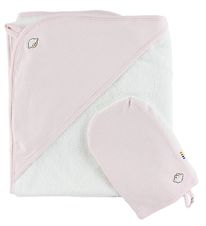 Joha Hooded Towel & Glove - 90x90 - White/Pink