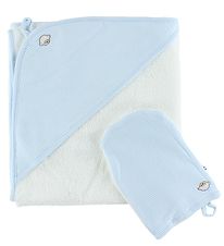 Joha Hooded Towel & Glove - 90x90 - White/Light Blue
