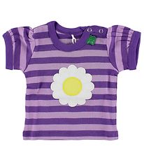 Freds World T-shirt - Purple Striped w. Daisy