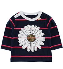 Danefæ Blouse - Navy/Pink Striped w. Daisy
