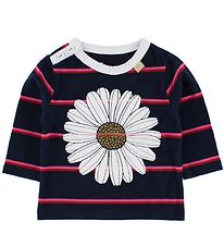 Danef Pullover - Navy/Pink Gestreift m. Daisy