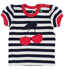 Freds World T-shirt - Navy/White Striped w. Cherries