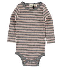 MarMar Romper - l/s - Roze/Grijs Gestreept