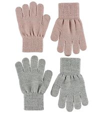 Melton Handschuhe - 2er-Pack - Grau/Pink m. Glitter