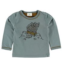 En Fant Pullover - Stahlblau m. Print