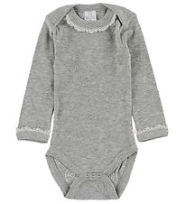 Smallstuff Bodysuit - L/S - Grey Melange w. Pointelle/Laces