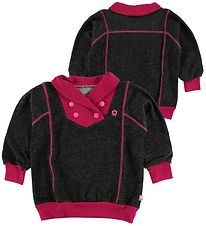 Katvig Sweatshirt - Black Melange w. Dark Pink
