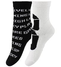 Molo Socken - 2er-Pack - Norm - Weiß/Schwarz m. Text