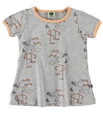 Småfolk Dress - Grey Melange/Orange w. Flamingoes