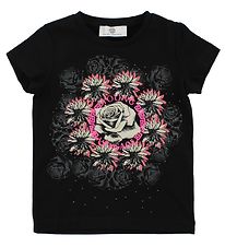 Young Versace T-Shirt - Noir av. Fleurs/Strass