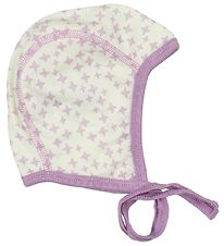 Joha Baby Hat - Wool/Silk - White w. Lavender Stars