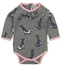 Småfolk Bodysuit L/S - Grey Melange w. Skates