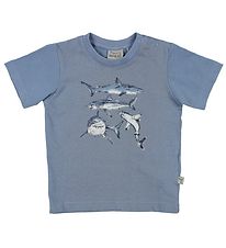 Wheat T-shirt - Dusty Blue w. Sharks