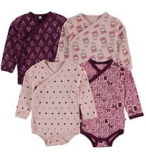 Pippi Wrap-Samfellur - 4 Pakki - Dökkfjólublátt/Bleikt M. Prenta