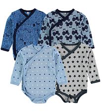 Pippi Baby Wickel- Bodies - 4er-Pack - Blau/Grau m. Print