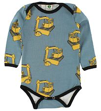 Småfolk Bodysuit L/S - Dusty Blue w. Excavator