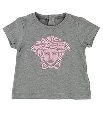 Young Versace T-Shirt - Graumeliert m. Rosa Medusa