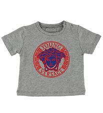 Young Versace T-Shirt - Graumeliert m. Rot/Blau