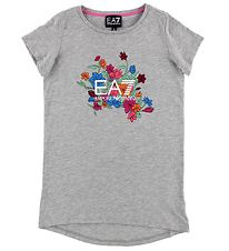 EA7 T-Shirt - Graumeliert m. Blumen