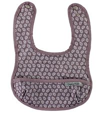 Smallstuff Bib w. Food Catcher - Dusty Purple w. Leaves