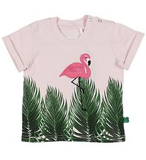 Freds World T-Shirt - Rose Clair av. Imprim  Feuilles/Flamingo