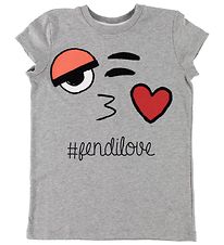 Fendi Kids T-Shirt - Grijs Gevlekt m. Gezicht
