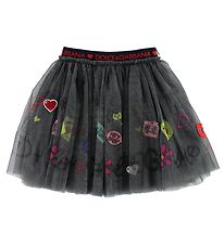 Dolce & Gabbana Tüllrock - Dunkelgrau m. Print/Aufnäher