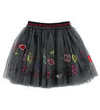 Dolce & Gabbana Tule Rok - Donkergrijs m. Print/Patches