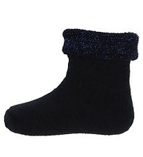 Melton Babysocken - Wolle - Navy m. Glitter