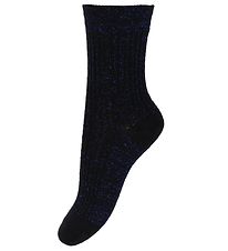 Melton Socken - Wolle - Rib - Navy m. Glitter