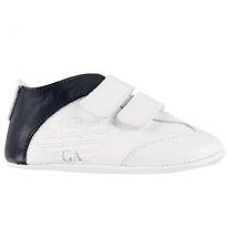 Emporio Armani Leren Slippers - Wit m. Lichtblauw