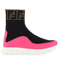 Fendi Slip-On Sneakers - Black/Neon Pink w. Logo