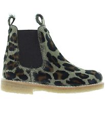 Angulus Bottes - Chelsea - Khaki Leopard av. Fourrure