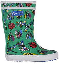 Aigle Rubber Boots - Green w. Insects