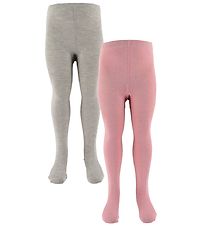 Minymo Tights - 2-Pack - Grey/Rose w. Glitter