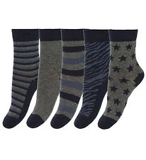 Minymo Socken - 5er-Pack - Blau/Grau Gestreift